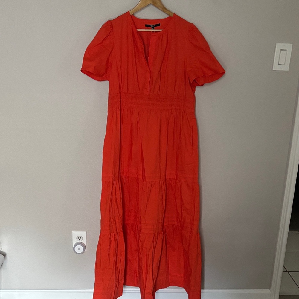 NWT Quince 100% Organic Cotton Poplin Tiered Maxi Dress Vermillion Red Size XL - Picture 4 of 15